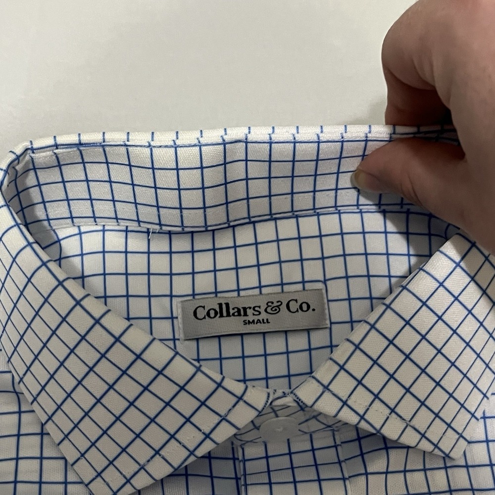 NWT Collars and Co Dress Collar Polo Shirt Mens S Blue White Check Performance - Picture 4 of 7